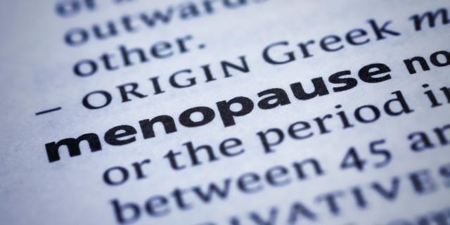 Nahaufnahme von Textausschnitt mit Begriff Menopause