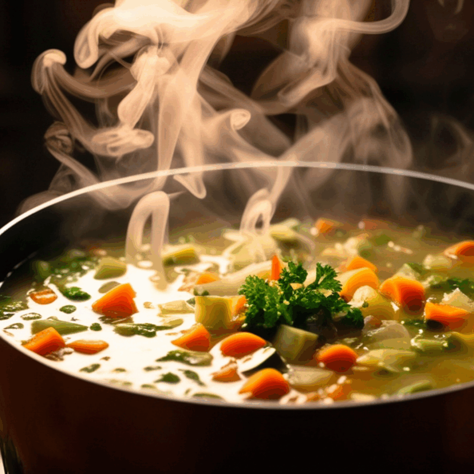 Dampfende Gemüsesuppe